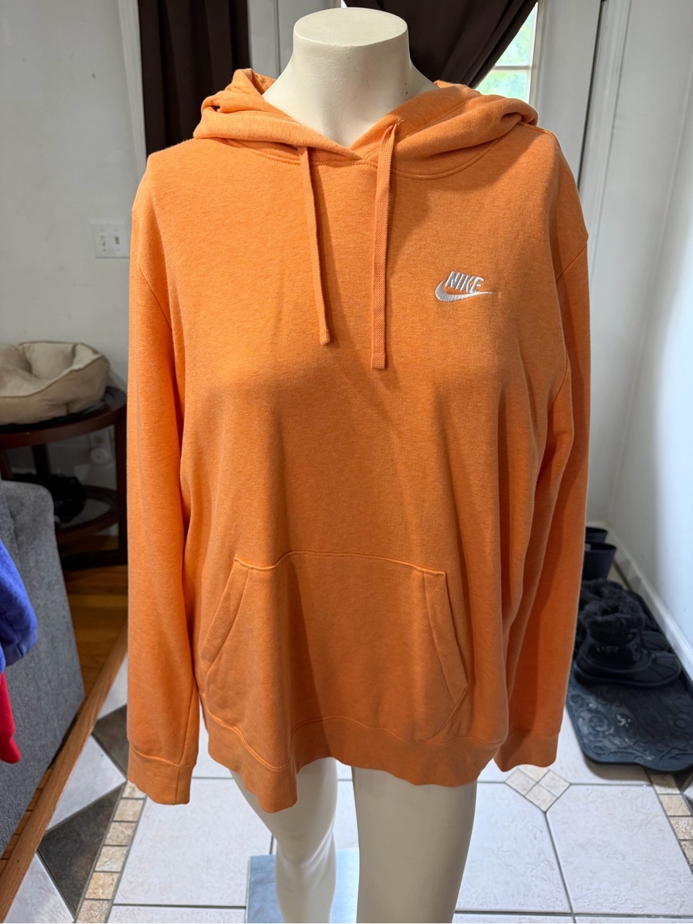 Nike Orange Crewneck Hoodie with White Swoosh